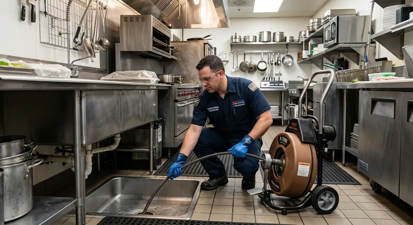 Commercial drain cleaning service in a restaurant kitchen in Rogersville